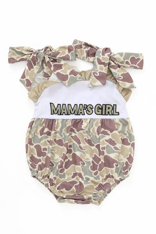 camo mama's girl embroidery strap bubble baby clothes