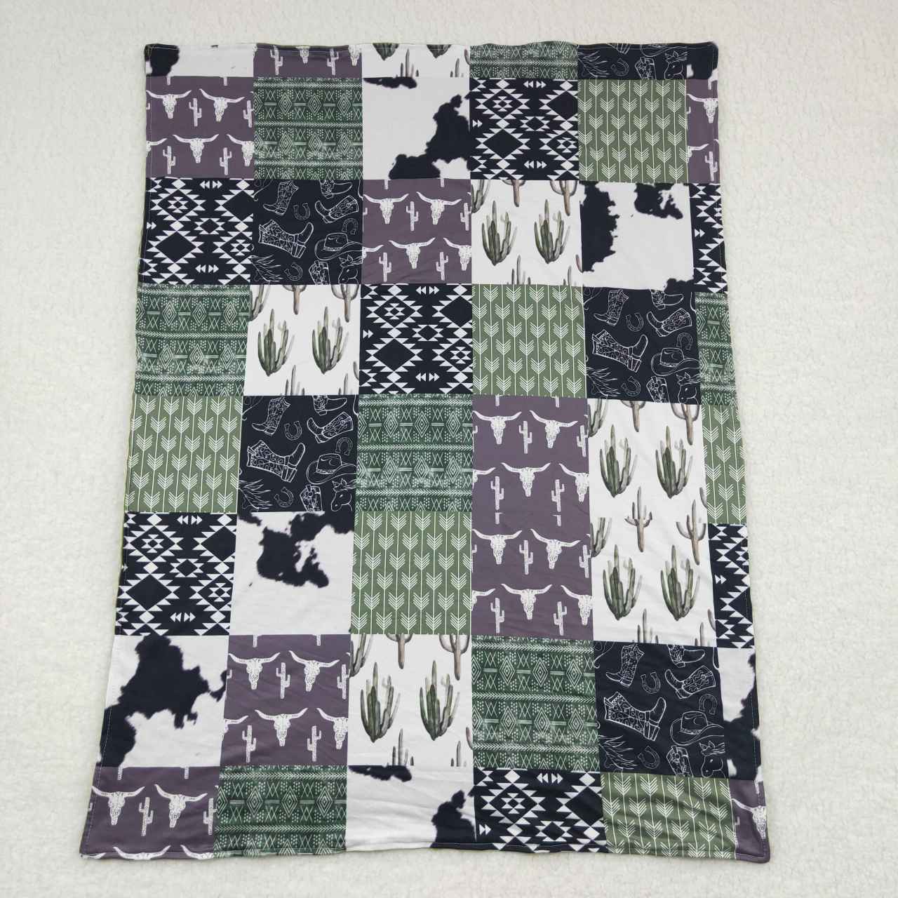 Western cow cactus print minky blanket