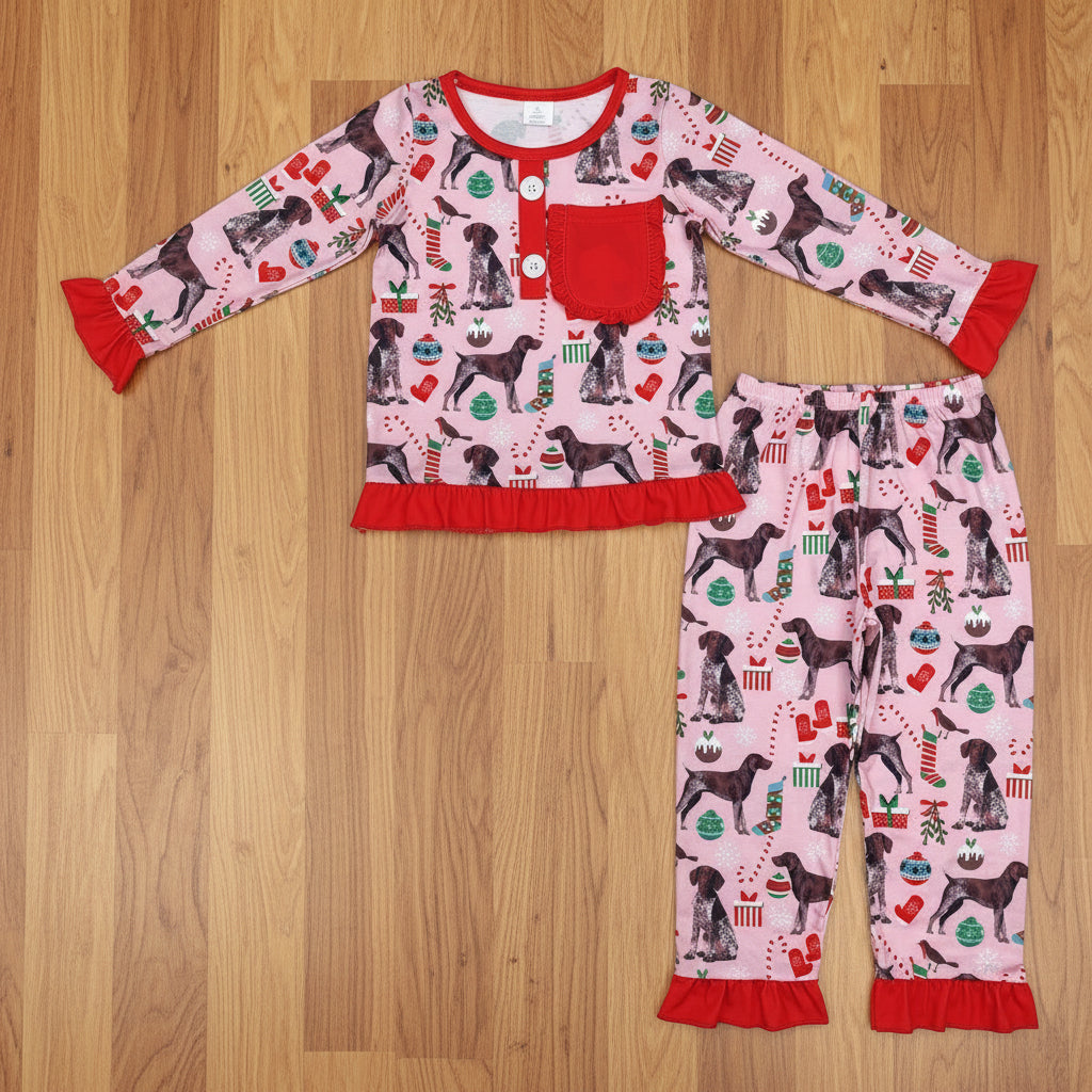 santa dog print Christmas bamboo pajama set girl