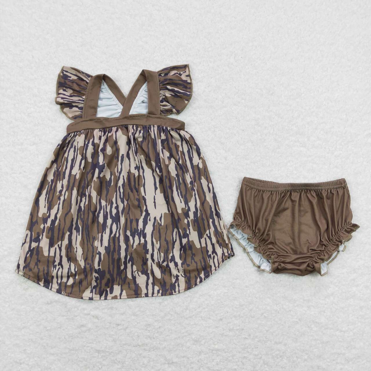 brown camo back bow bummie set