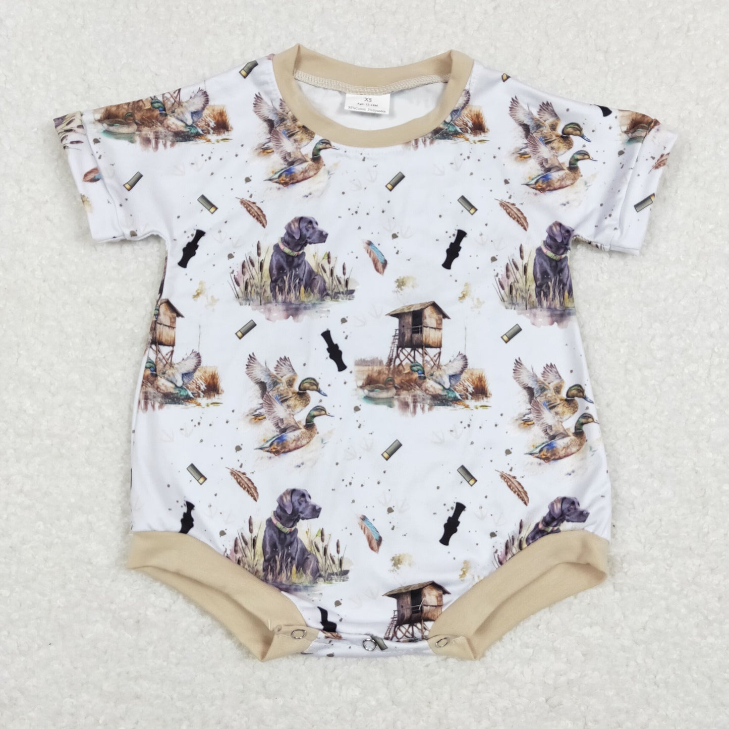 dog and duck print infant boy hunting bodysuit