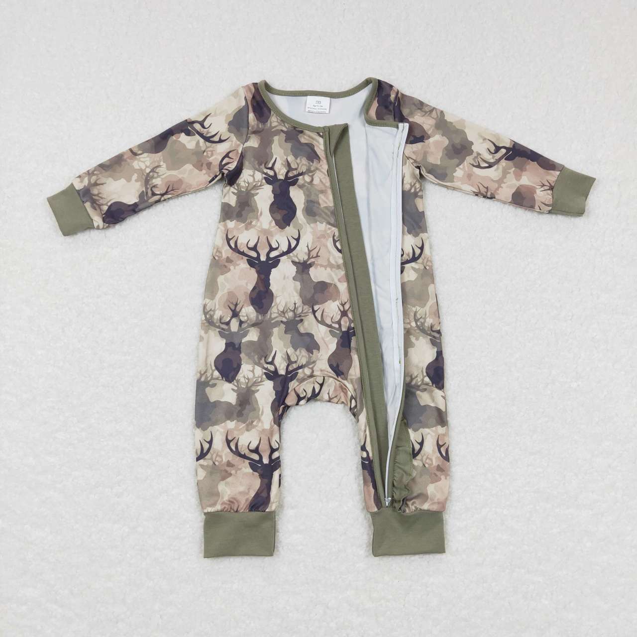 sibling green camo deer print baby girl sleeper