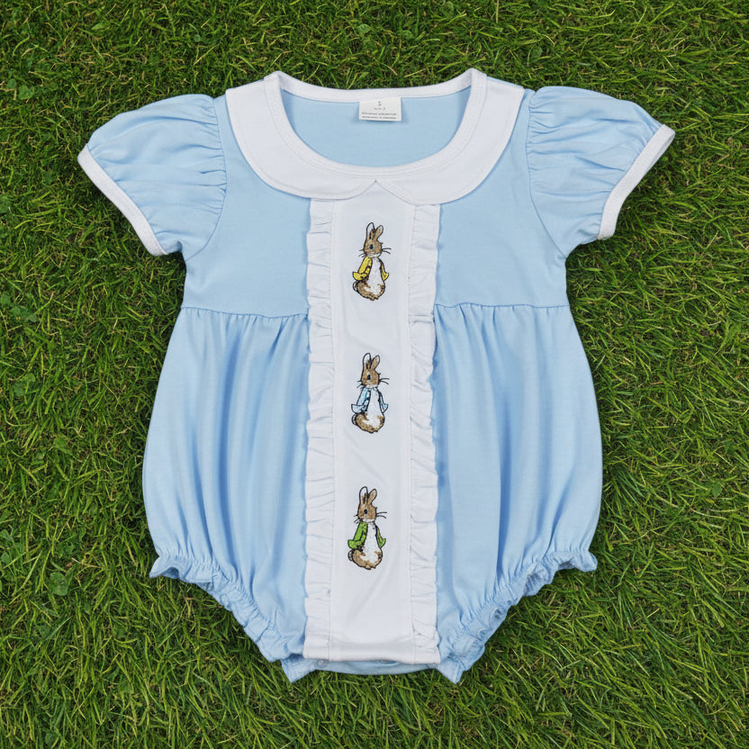 blue peter rabbit embroidery baby girl easter bubble