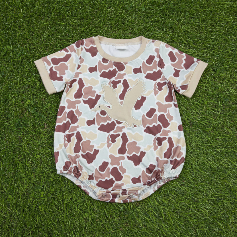 short sleeve camo mallard embroidery boy bubble baby clothes
