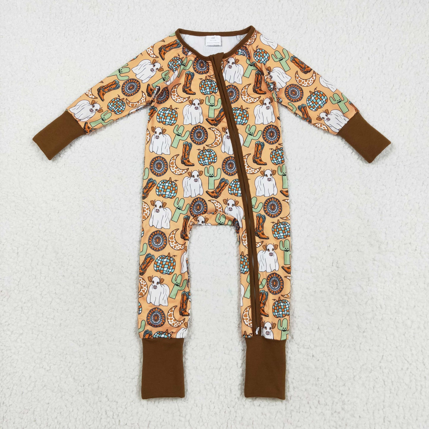 brown wild west cows boots catus disco pumpkin cowboy zip sleeper