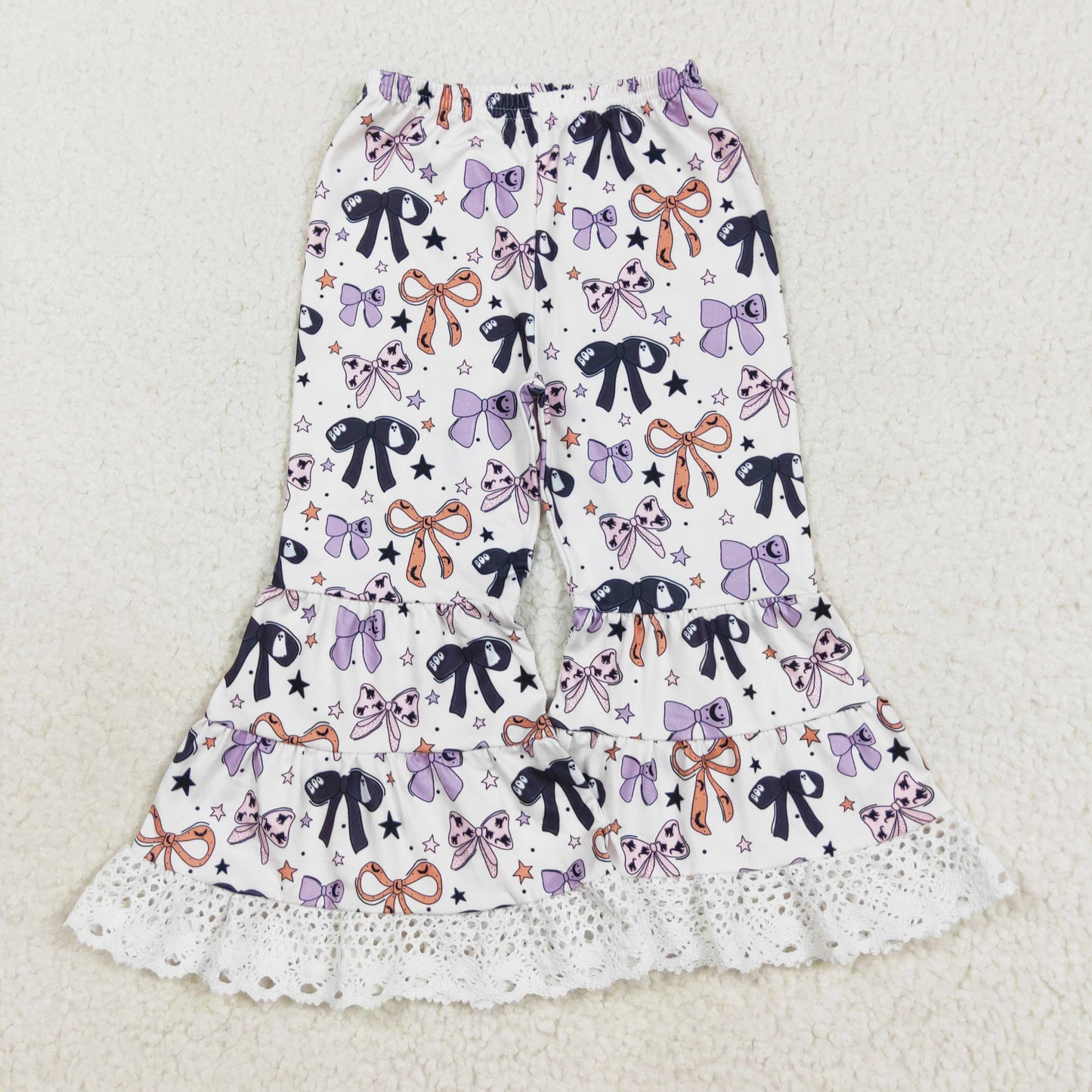 halloween bows print girls bell bottom pants