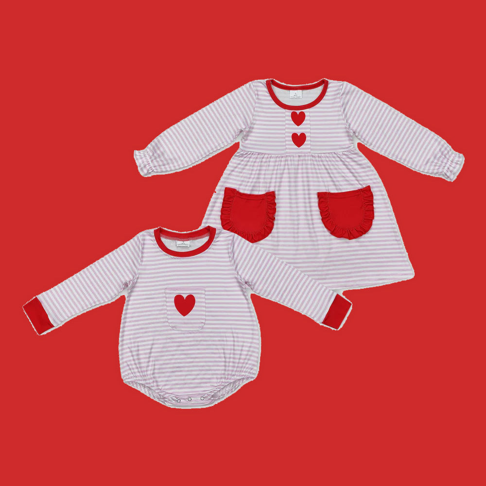 Pink Stripes Heart Print Sisters Valentine's Day Matching ClotheS