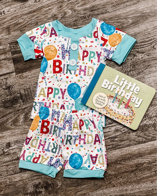 happy birthday shorts pajama set for boy