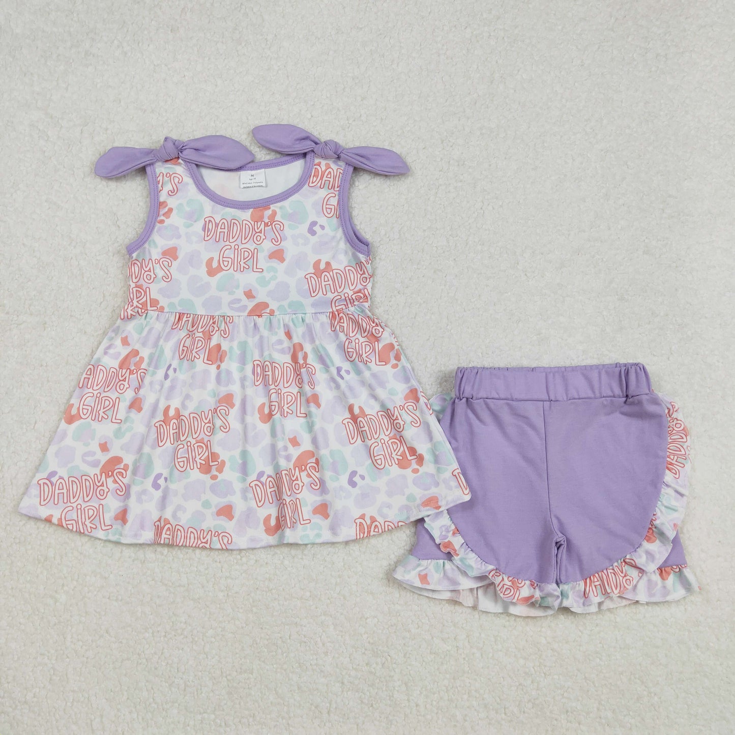 sleeveless mama's girl leopard ruffle shorts set