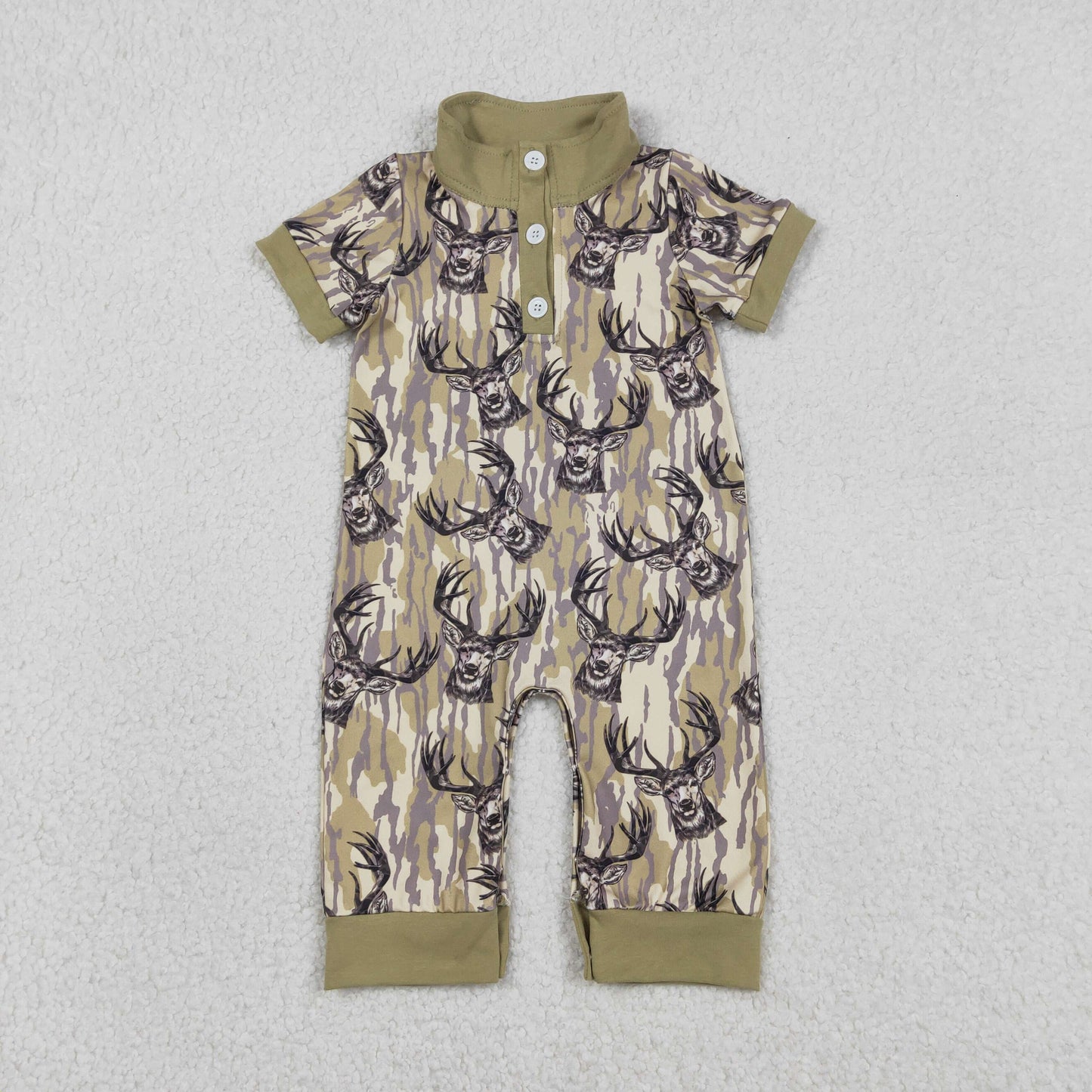 short sleeve hunting deer camo boy romper