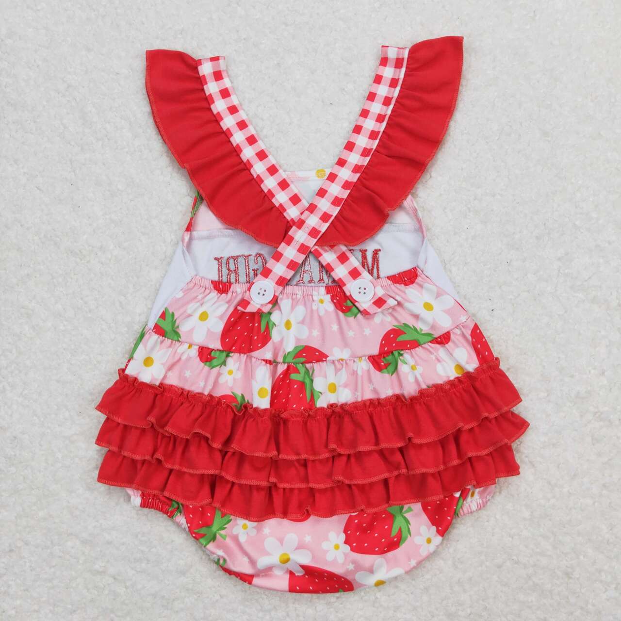 mama's girl strawberry embroidery ruffle bubble