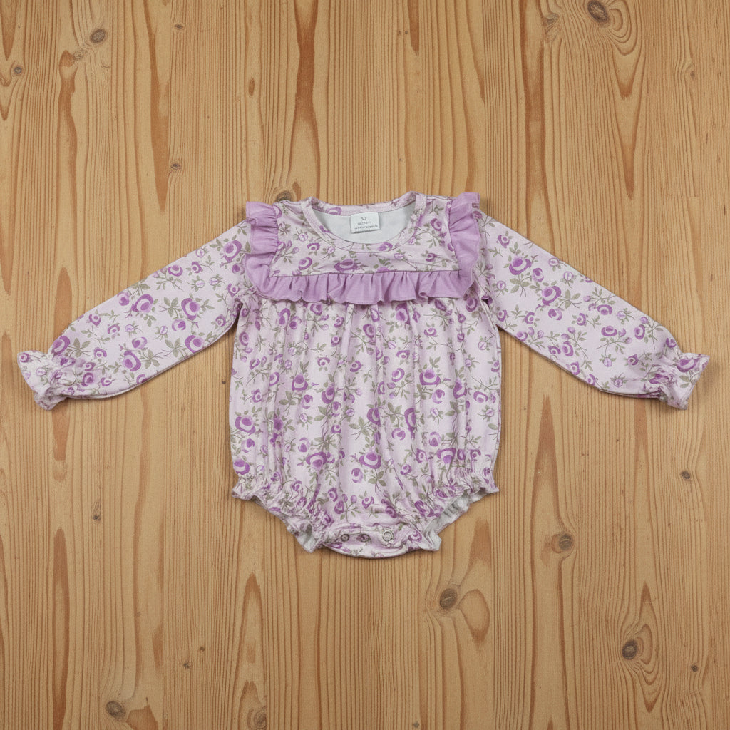 long sleeve purple flower girl romper