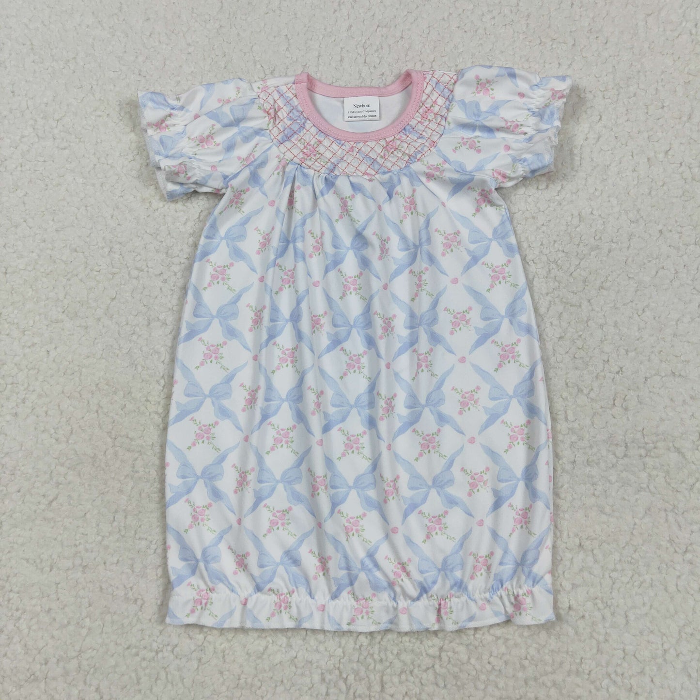 blue bow floral newborn nightgown