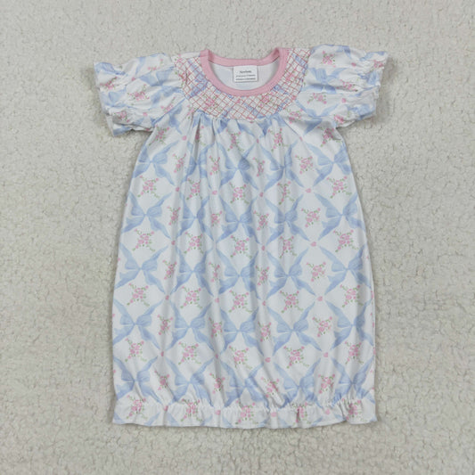 blue bow floral newborn nightgown