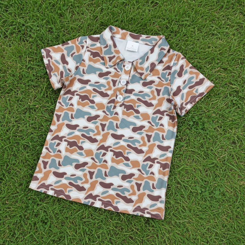 camo button polo t-shirt boys top
