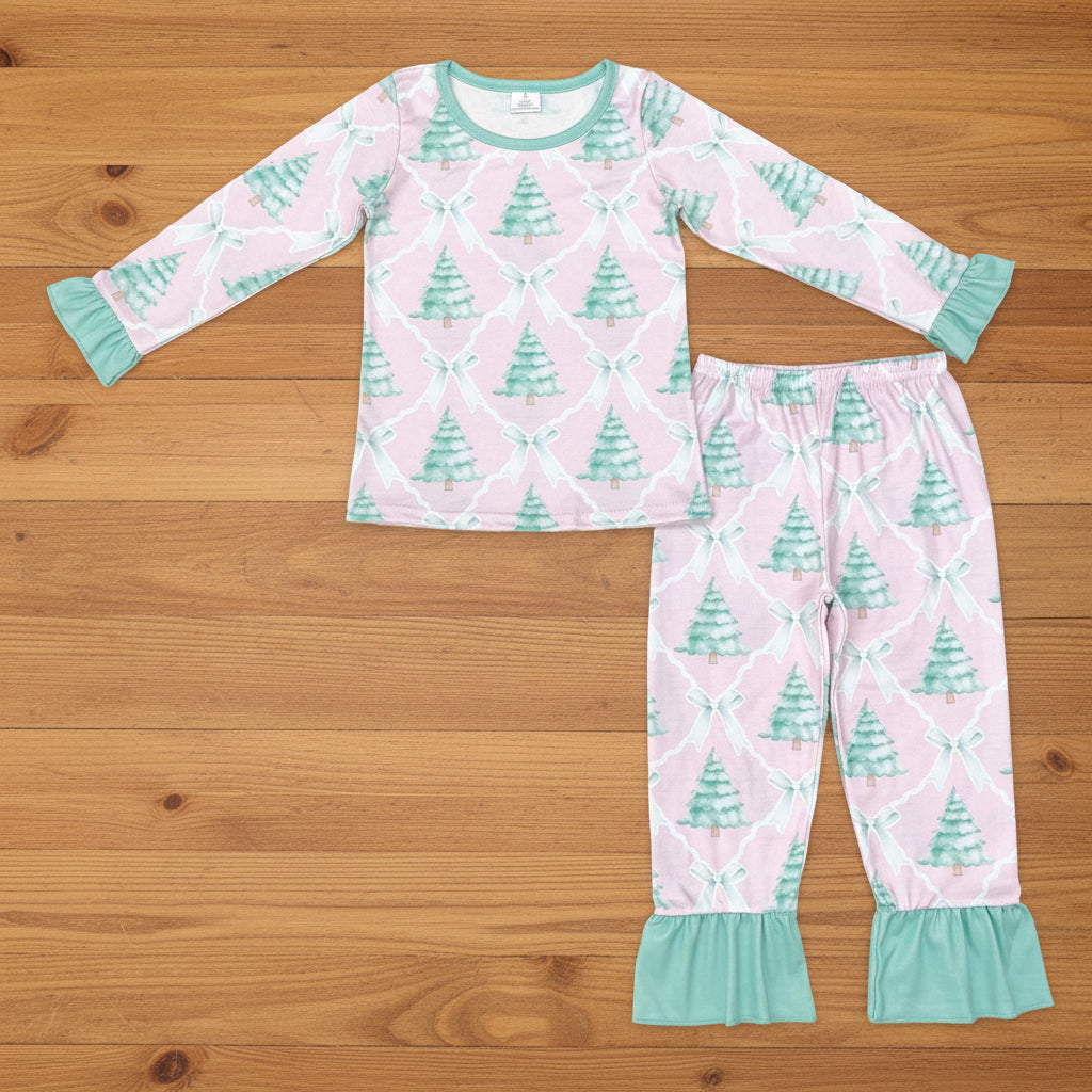 Christmas tree and bows print girls pajama