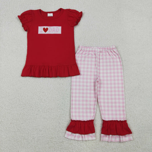 i love dad embroidery valentine girl pants set outfit