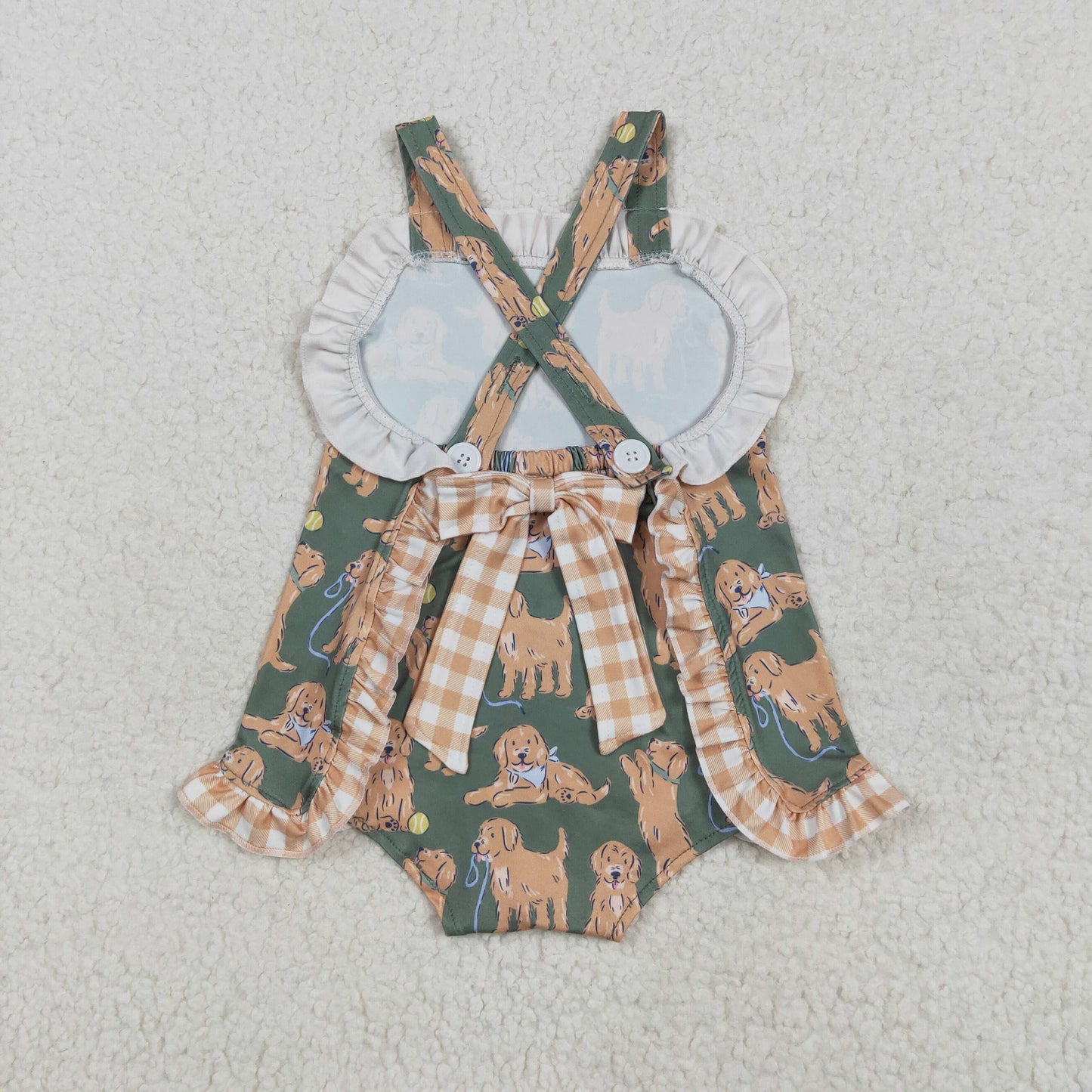 puppy dog print cross back romper