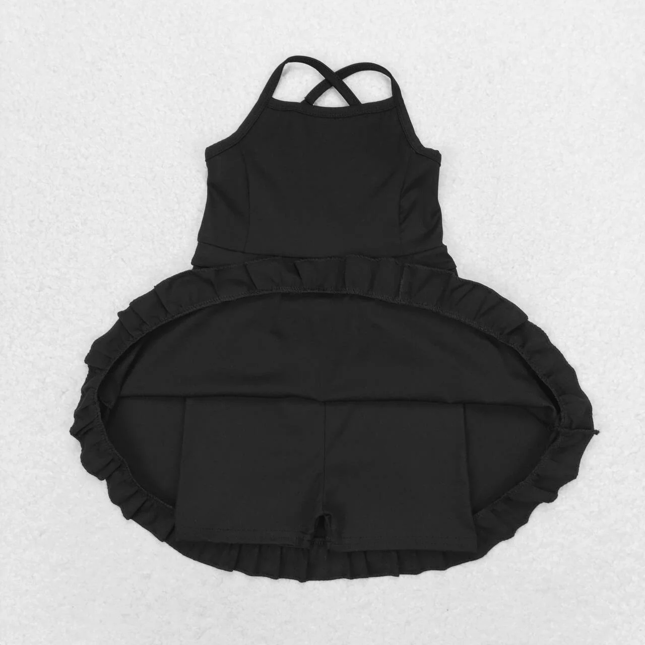 S0446 USA Warehouse Black Strap Ruffle Swimsuit
