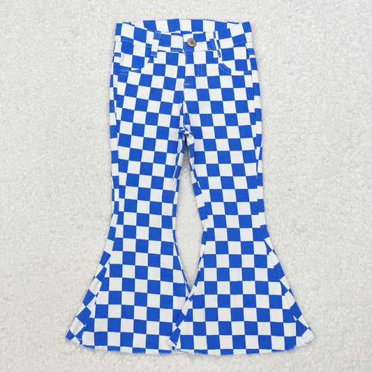 blue checkered denim pants girl jeans
