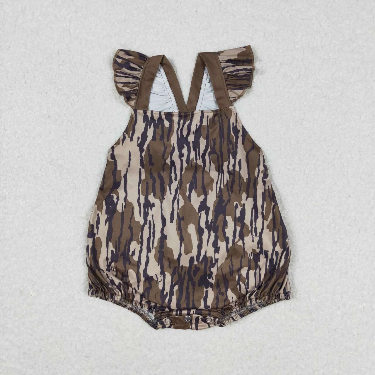cross back camo ruffle back bubble