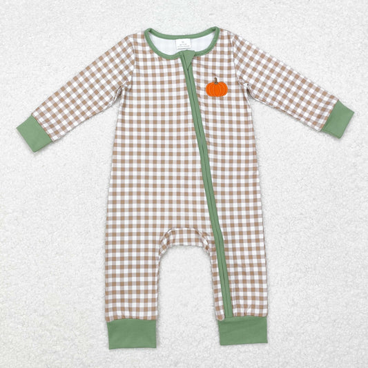 brown plaid pumpkin embroidered sleeper