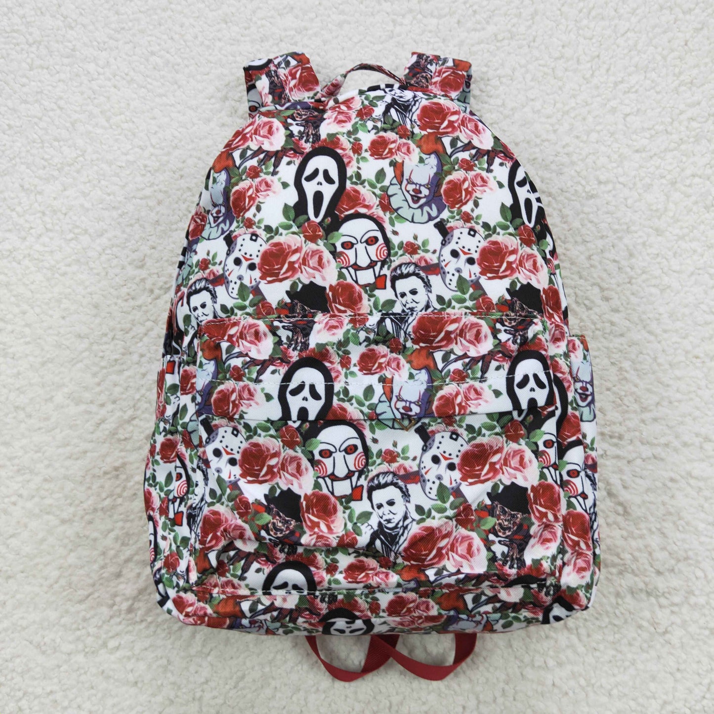 Horror flower print kids backpack school bag