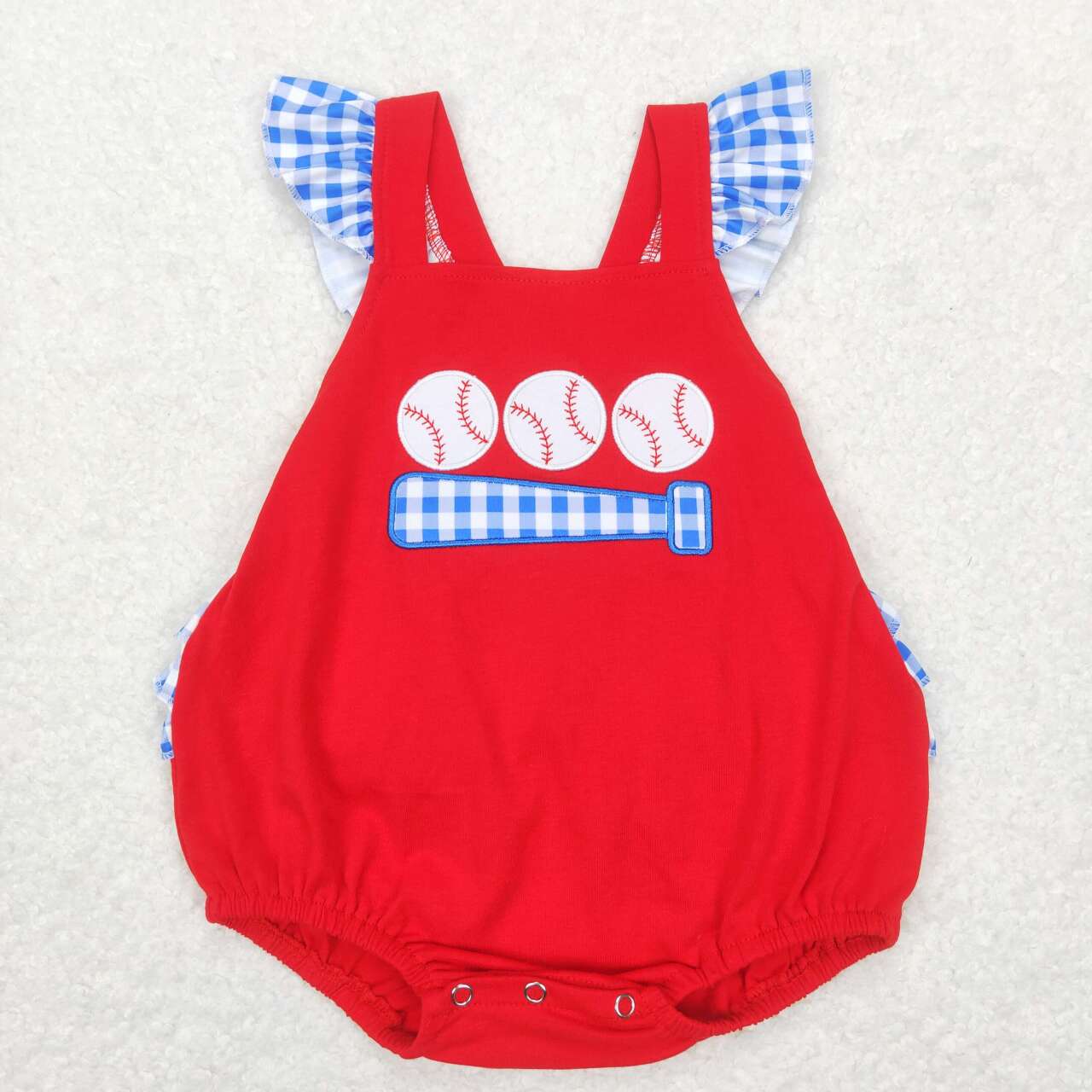 baby girl red baseball embroidery ruffle cross bubble