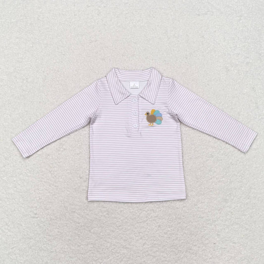 long sleeve stripes embroidered turkey polo shirt