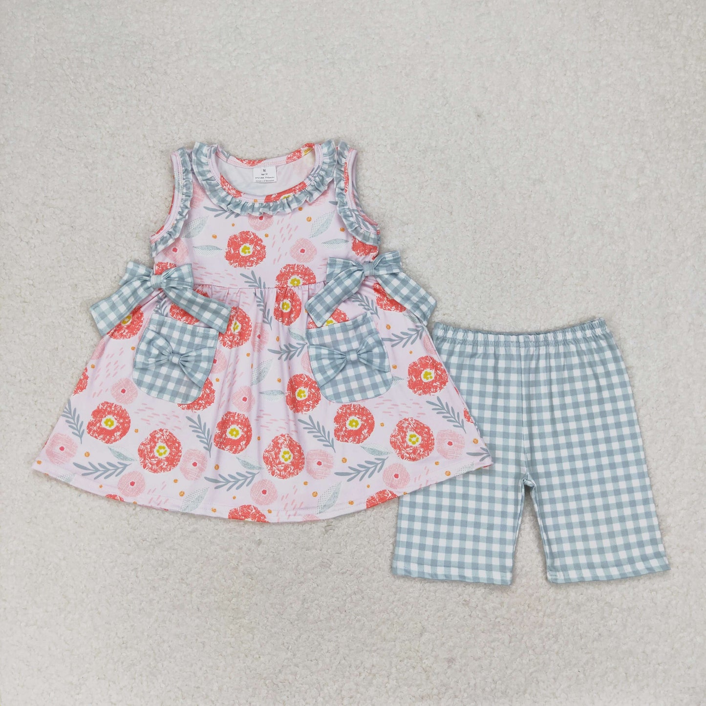 child pocket bow tunic biker shorts set