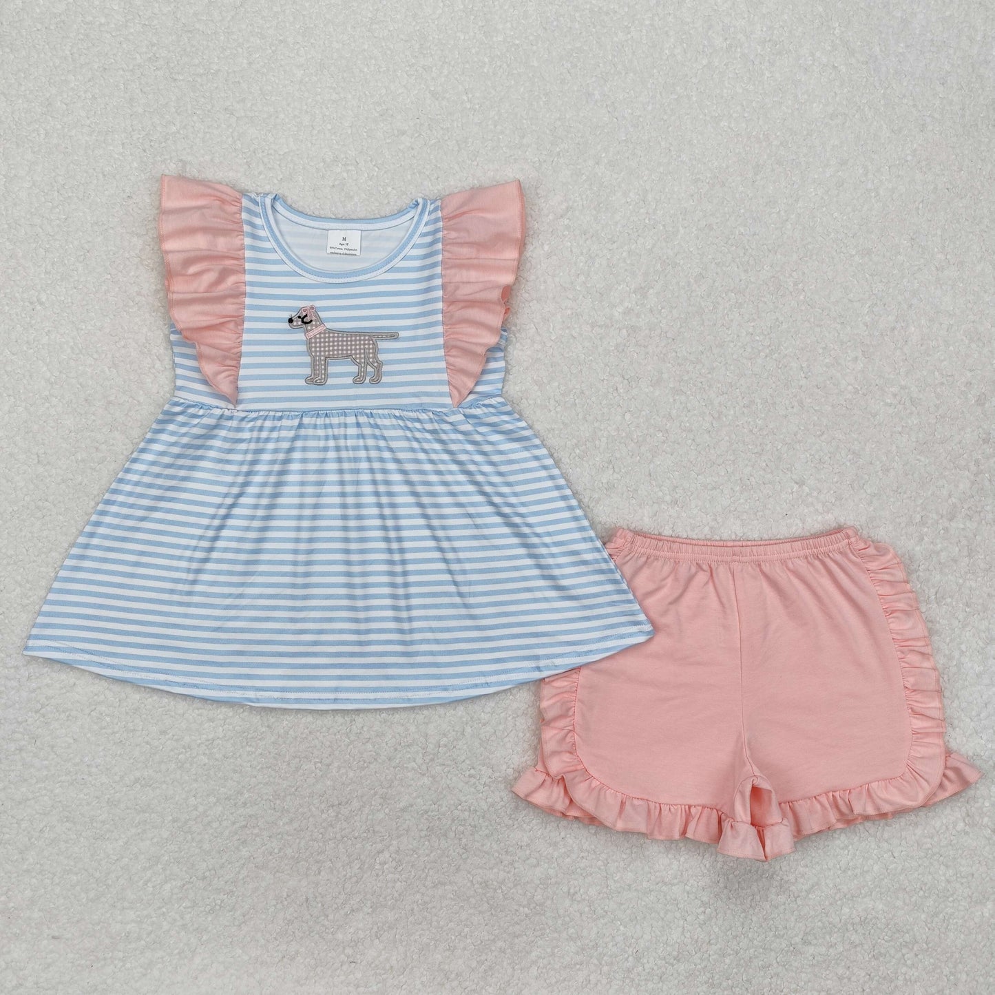 baby girl clothes puppy embroidery ruffle shorts set