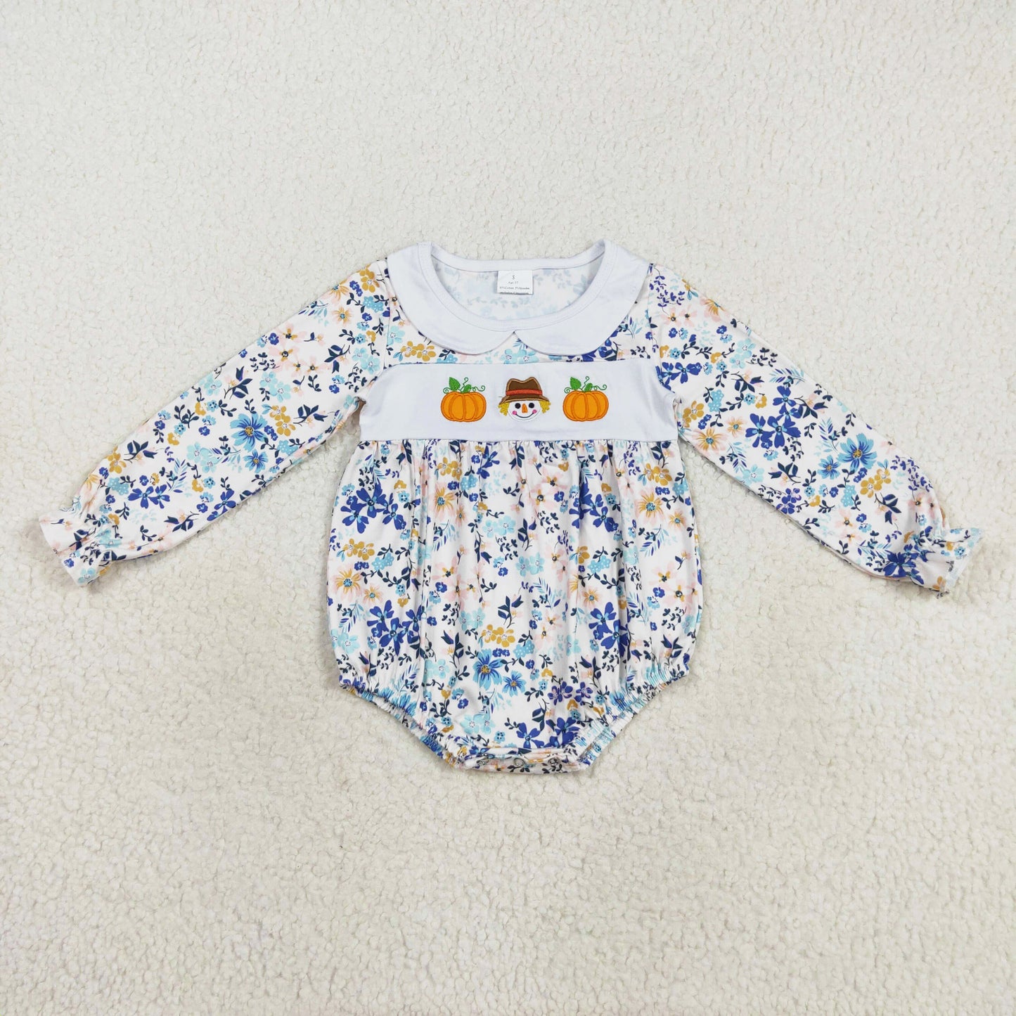 long sleeve floral scarecrow pumpkin embroidery baby girl bubble