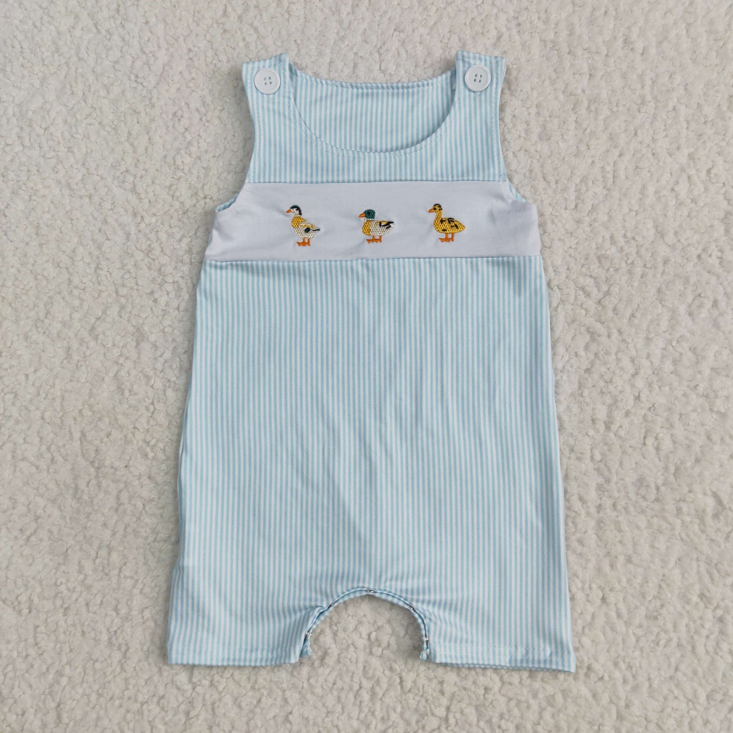 blue stripes duck embroidery tank romper