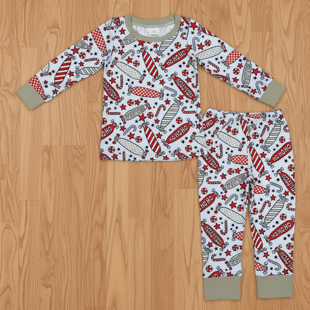 hohoho skate kids Christmas pajama set