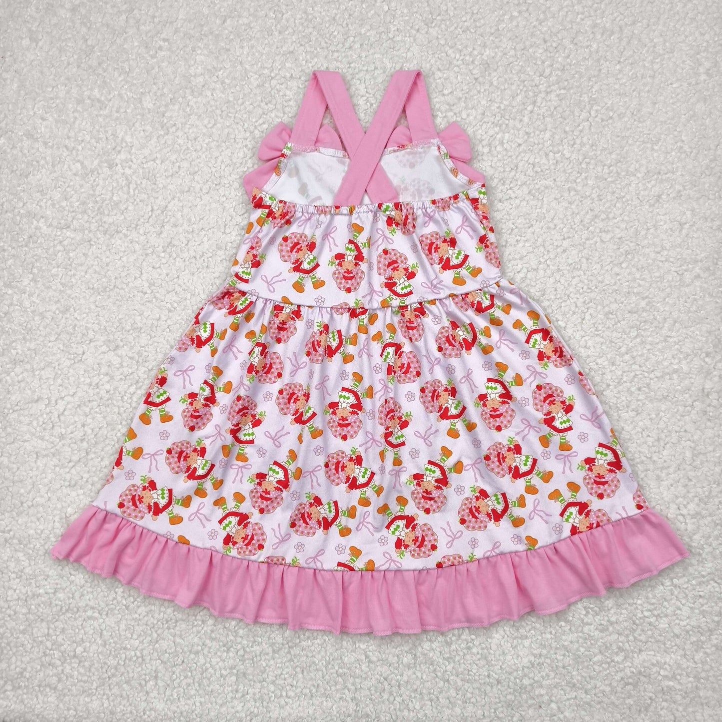 pink ruffle strawberry strap dress