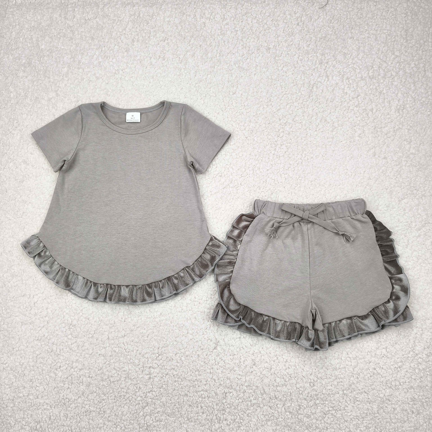 velvet cotton gray ruffle shorts set
