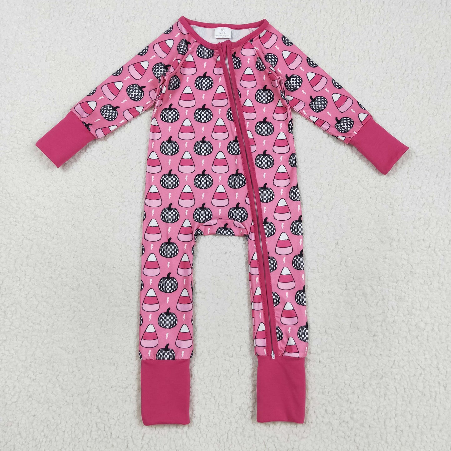 Halloween candy and pumpkin pink zip sleeper