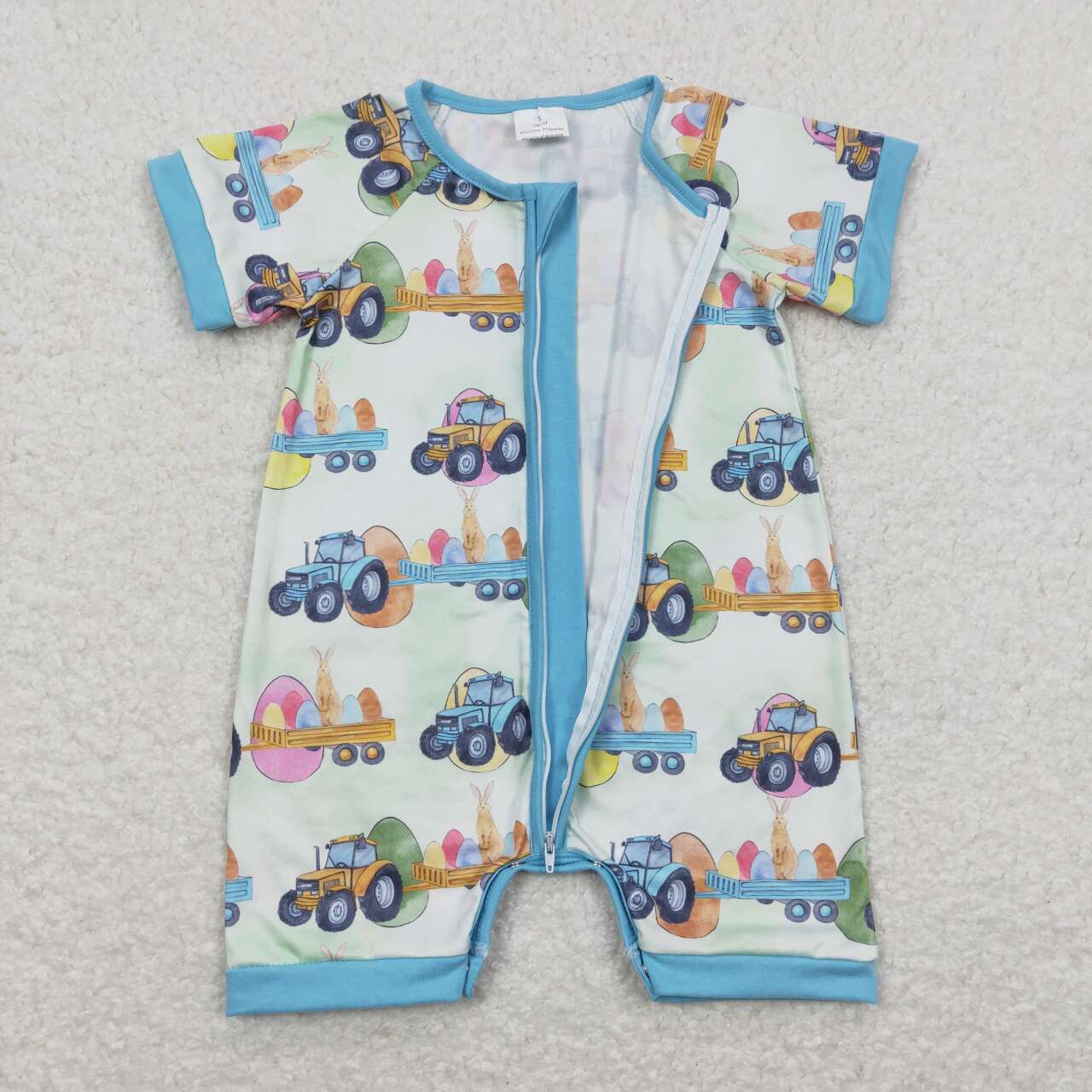 egg truck print baby boy easter romper