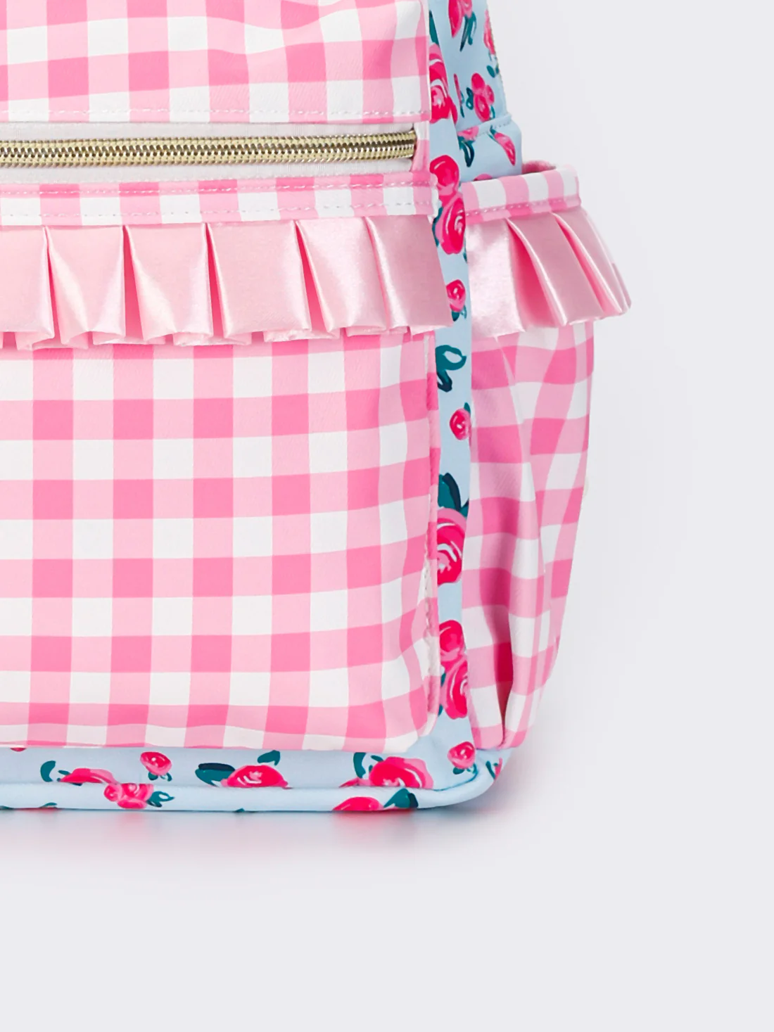 pink floral plaid ruffle bag kids backpack