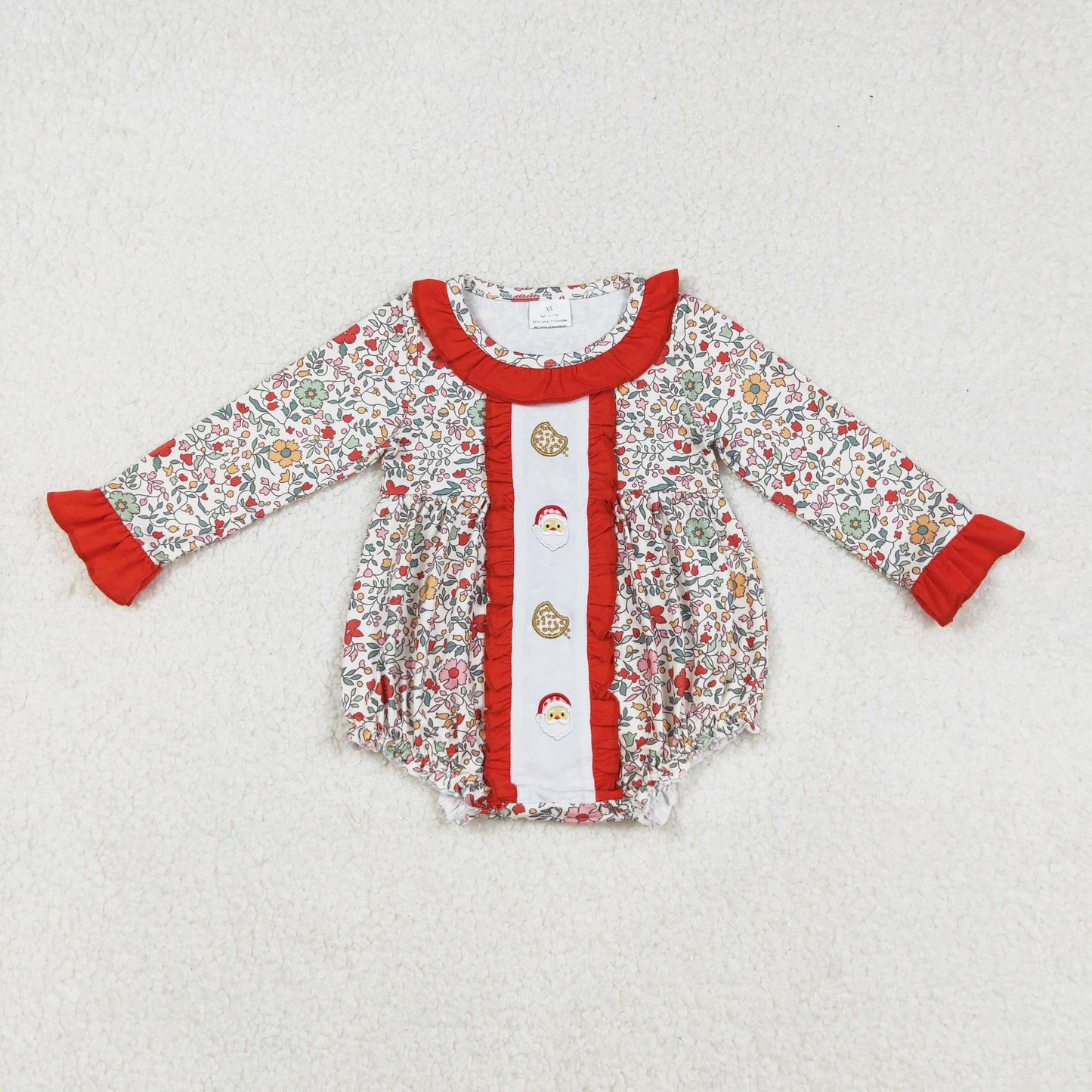 Christmas floral santa embroidery girl bubble