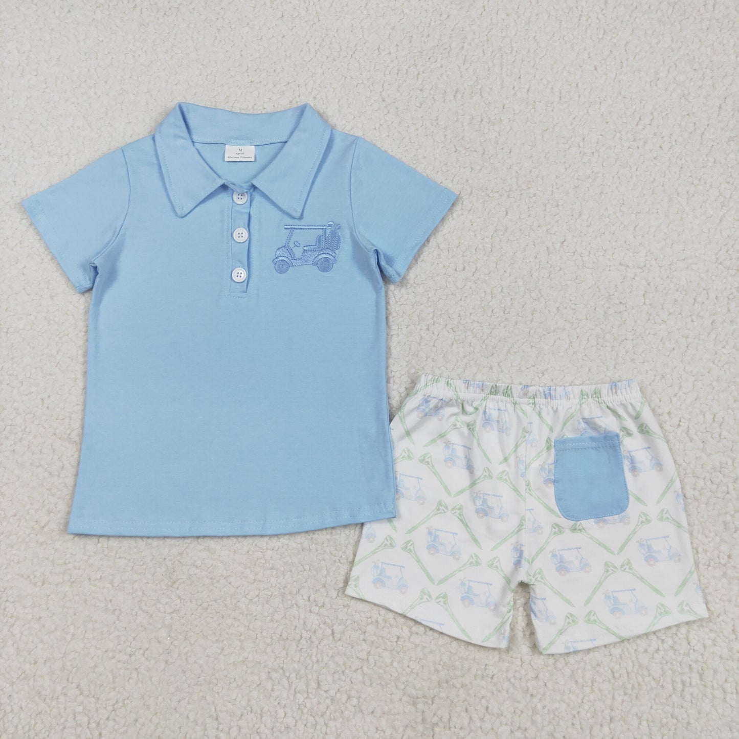 blue golf embroidery shorts set