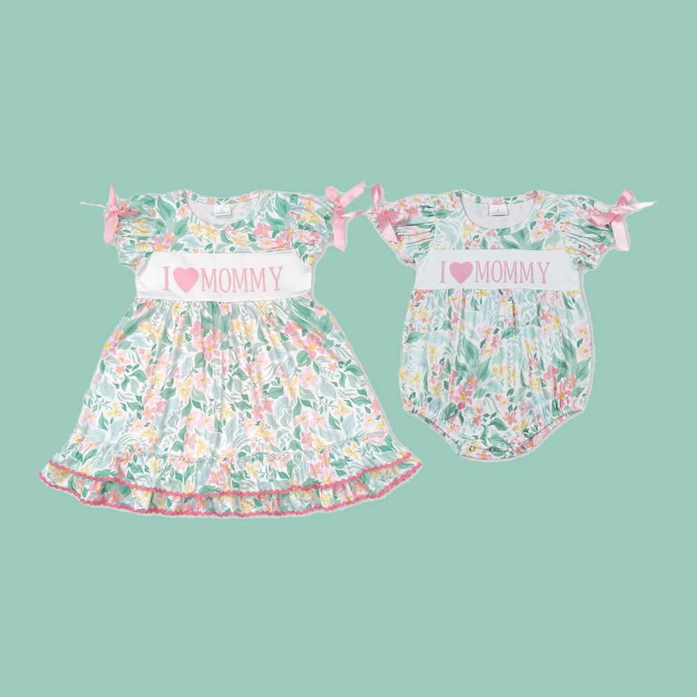 I LOVE MOMMY Flowers Print Sisters Mother's Day Matching Clothes