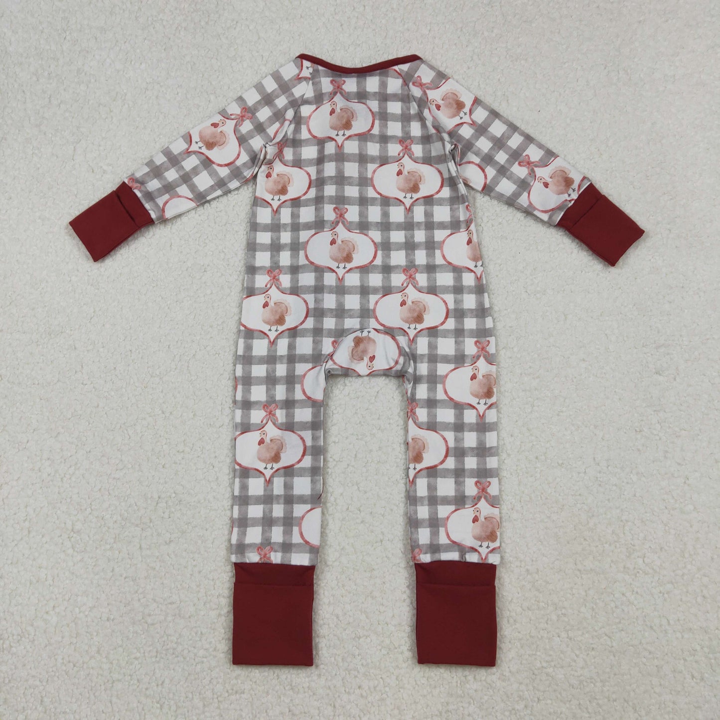 grey plaid turkey print thanksgiving day baby boy zipper sleeper infant pajama