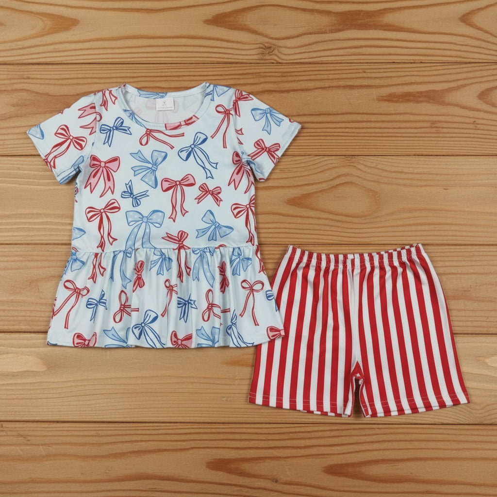 red white blue coquette shorts set 4th of july girls clothing