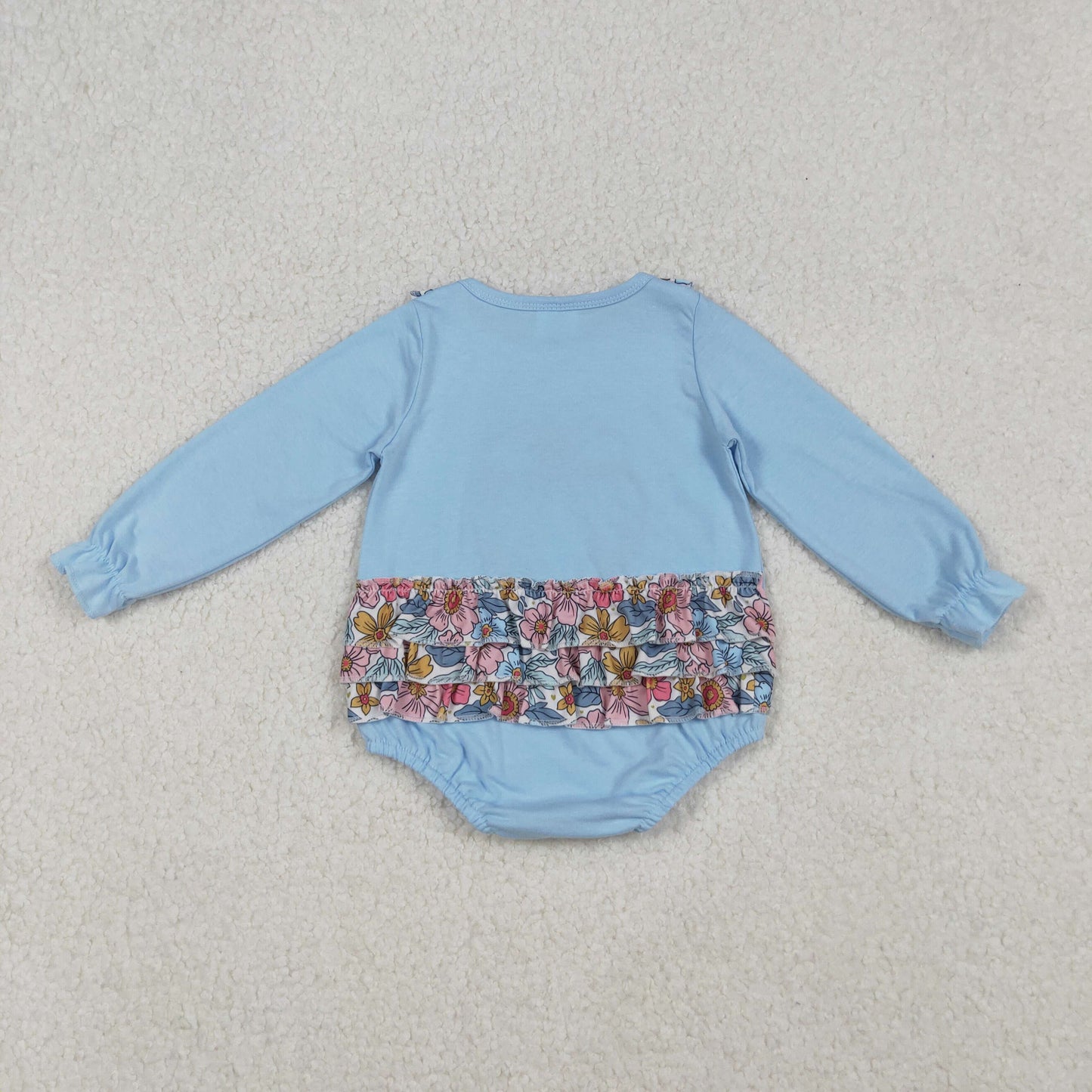 blue embroidery floral fall pumpkin with bow ruffle baby girl bubble