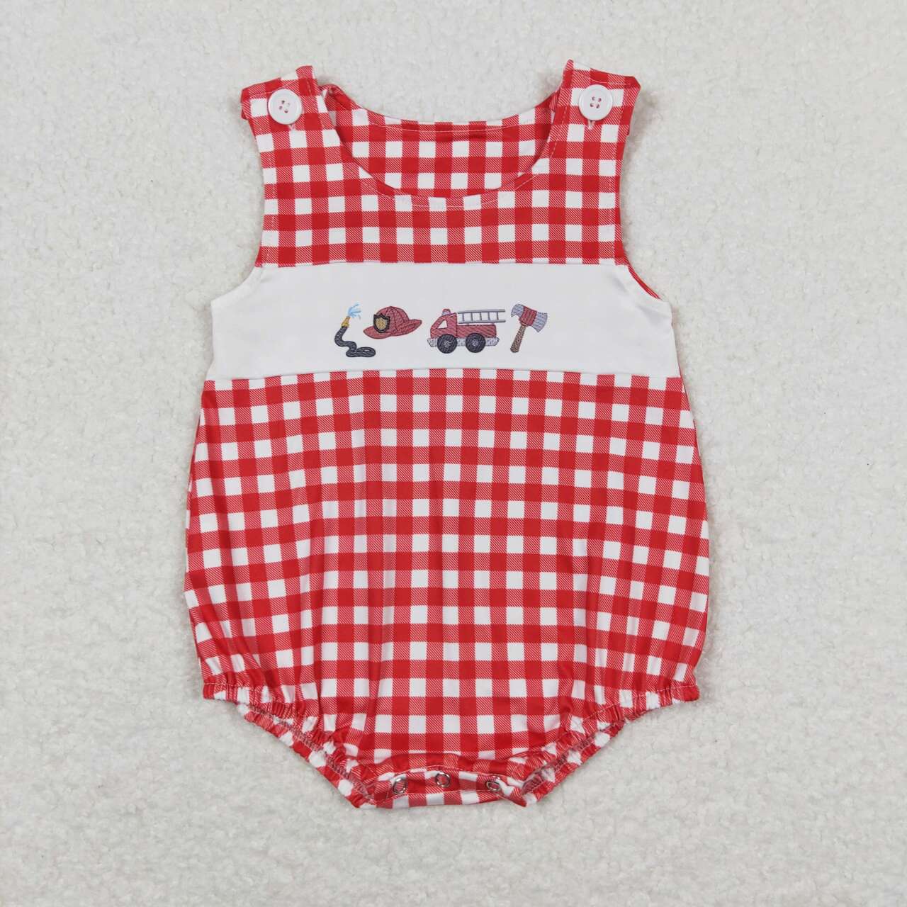 red plaid fire fighting bubble baby boy clothes