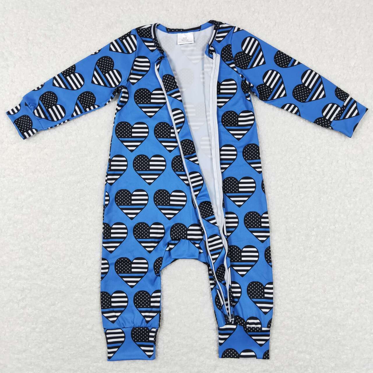 blue police heart print zip sleeper