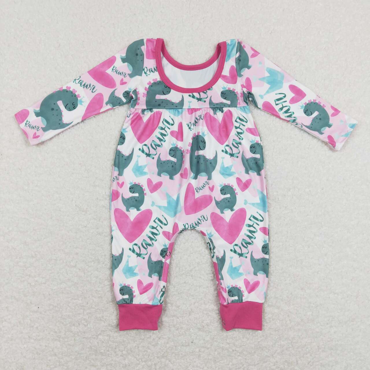 baby girl long sleeve valentine heart dinosaur romper