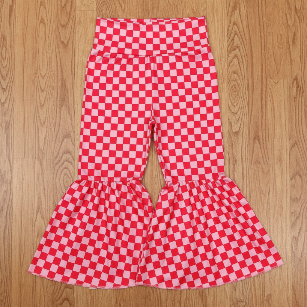 kids girl pink checkered bell bottom flare pants