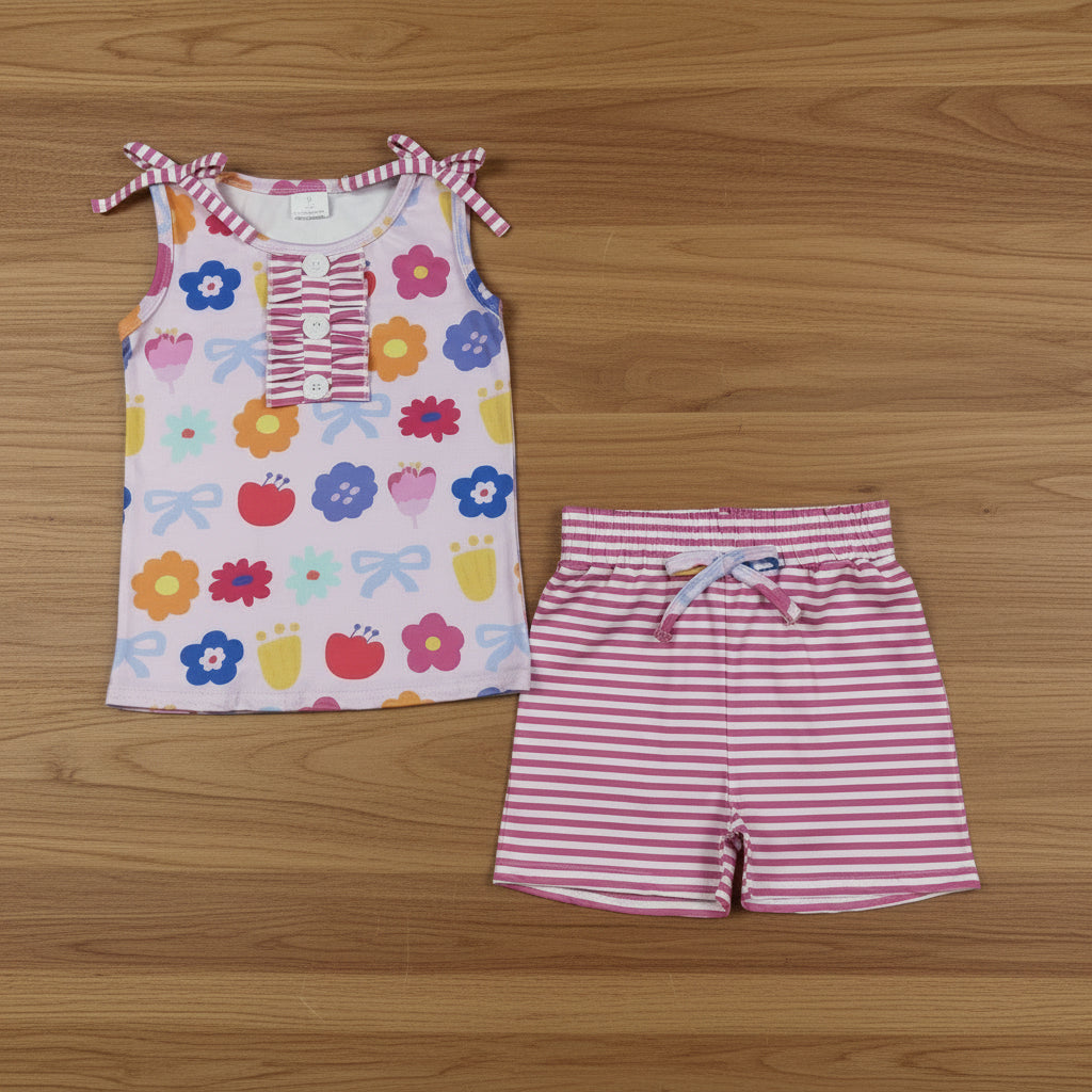 flower and coquette tank shorts set